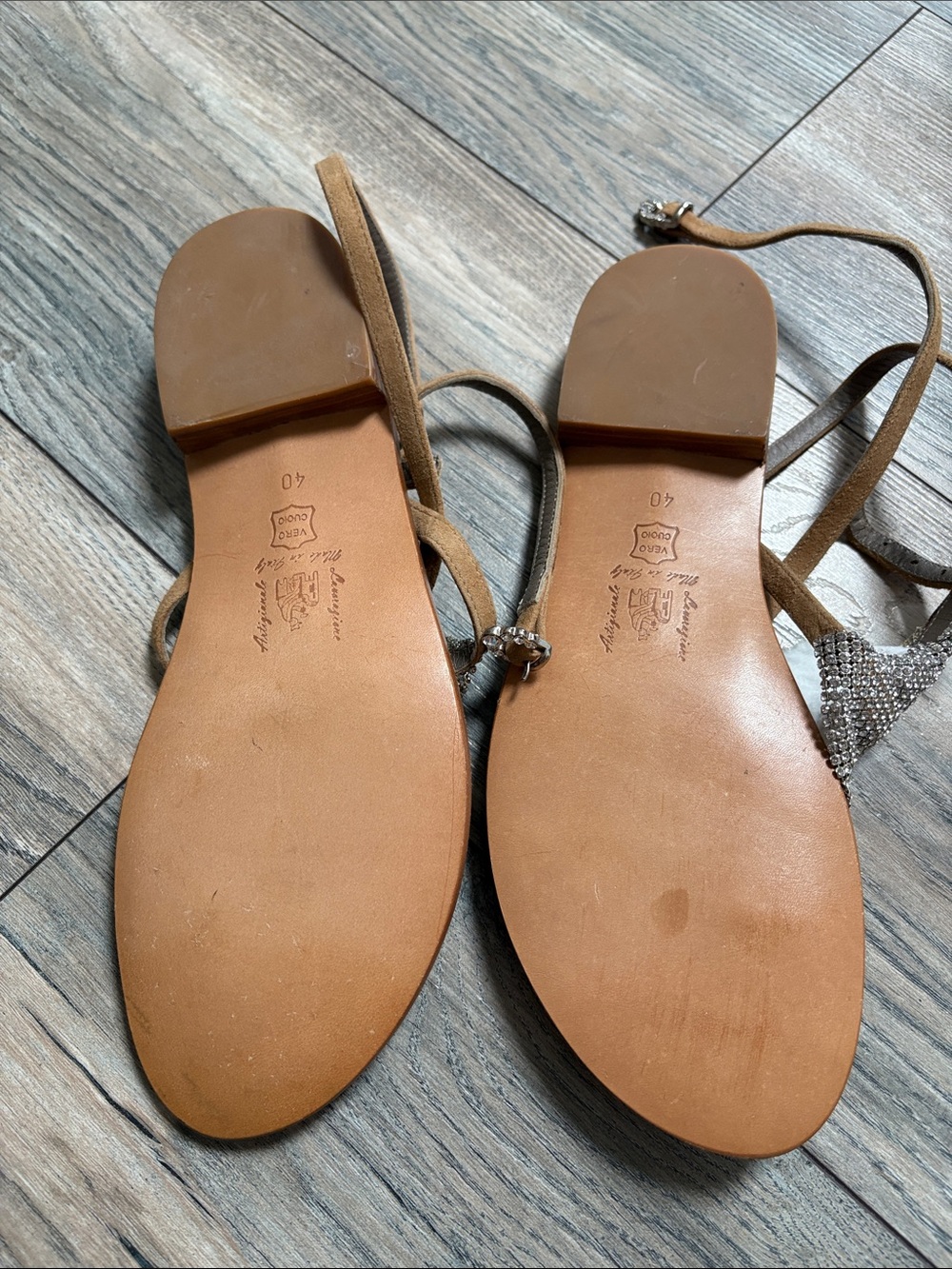 Eddy Daniele Silver Tone Brown Leather Sandals 9/40 Made in Italy - Picture 2 of 6